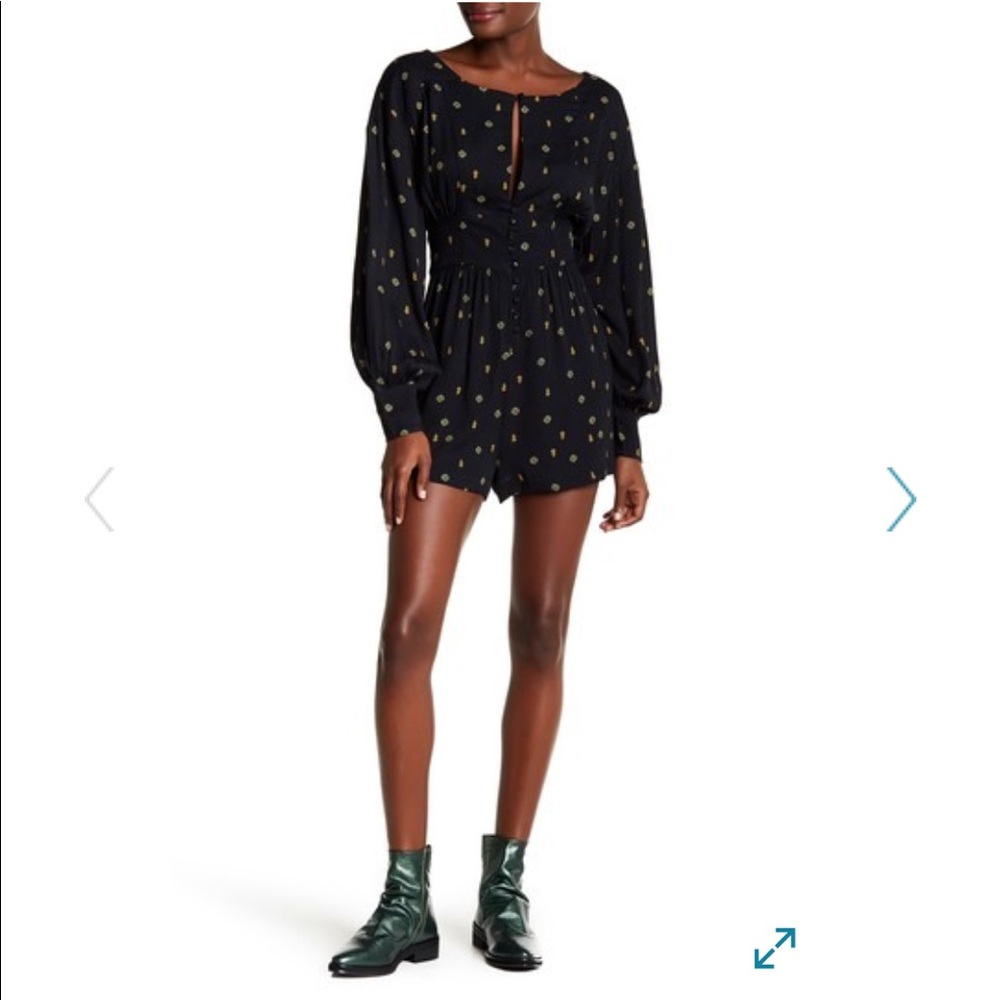 Free People Love Grows Front Button Print Romper